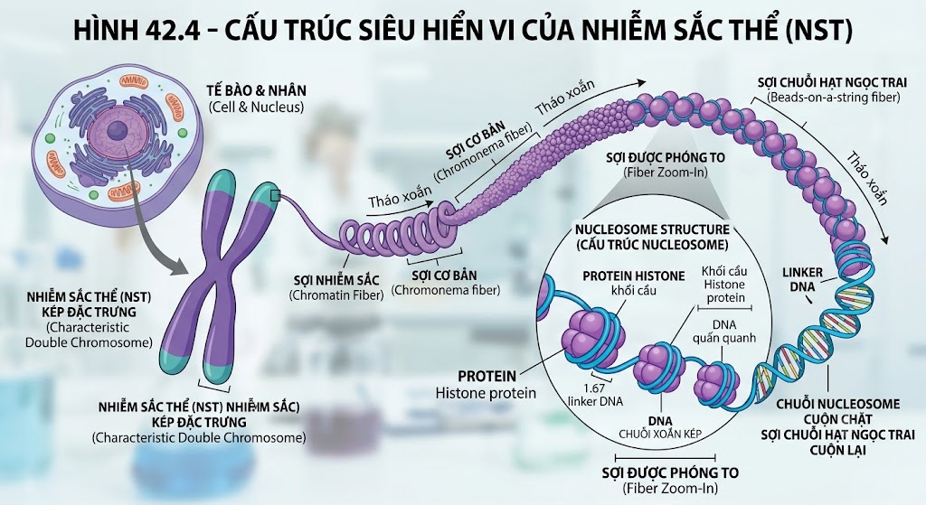Hình 42.4 - Cấu trúc siêu hiển vi của NST