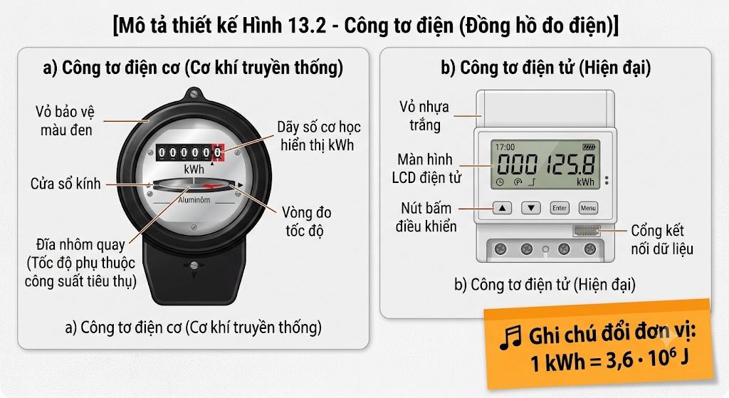 Hình 13.2 - Công tơ điện (Đồng hồ đo điện)