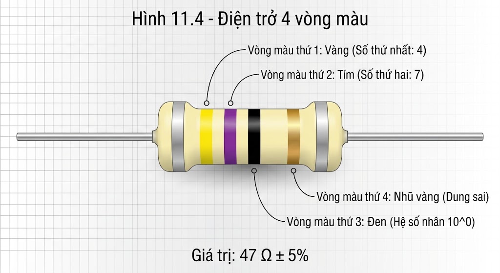 Hình 11.4 - Điện trở 4 vòng màu