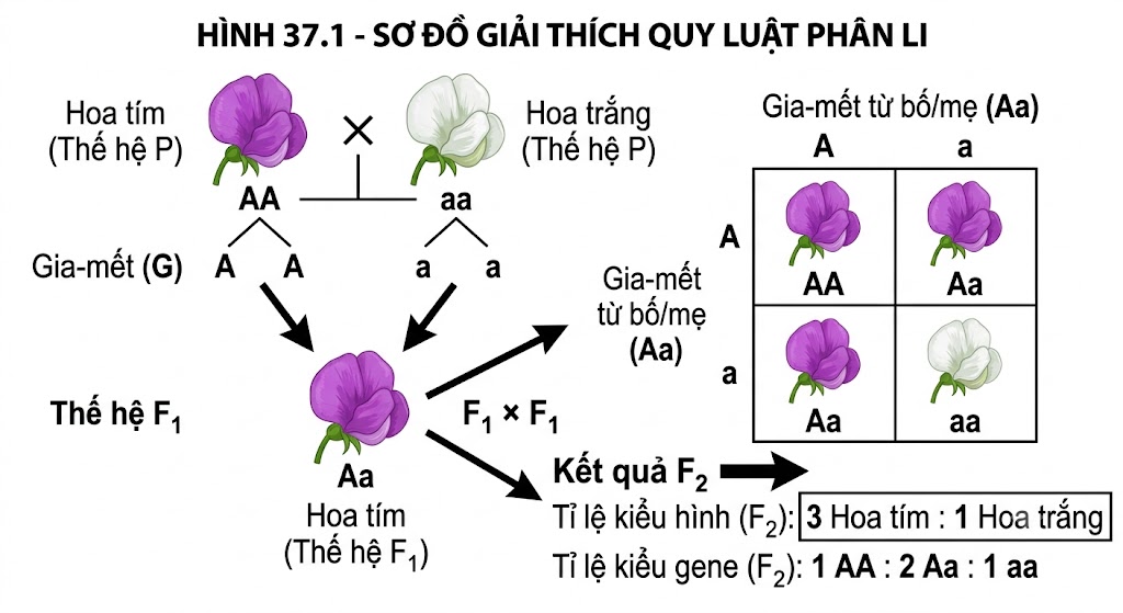 Hình 37.1 - Sơ đồ giải thích quy luật phân li