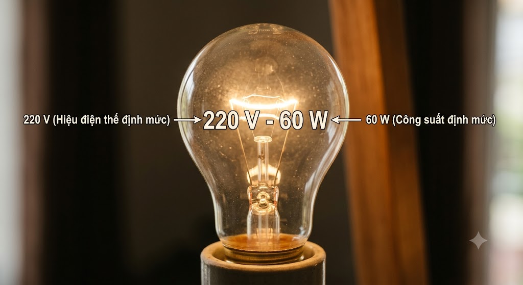 Hình 13.1 - Bóng đèn sợi đốt và ghi chú định mức