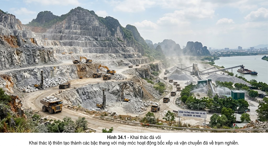 Hình 34.1 - Khai thác đá vôi