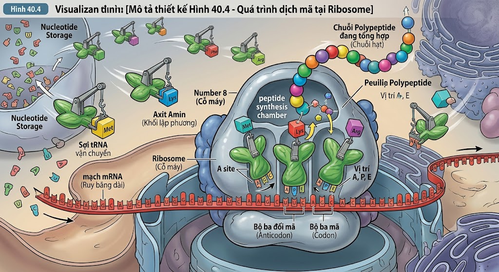Hình 40.4 - Quá trình dịch mã tại Ribosome
