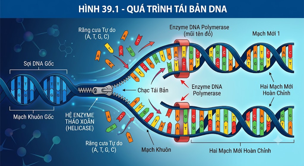 Hình 39.1 - Quá trình tái bản DNA