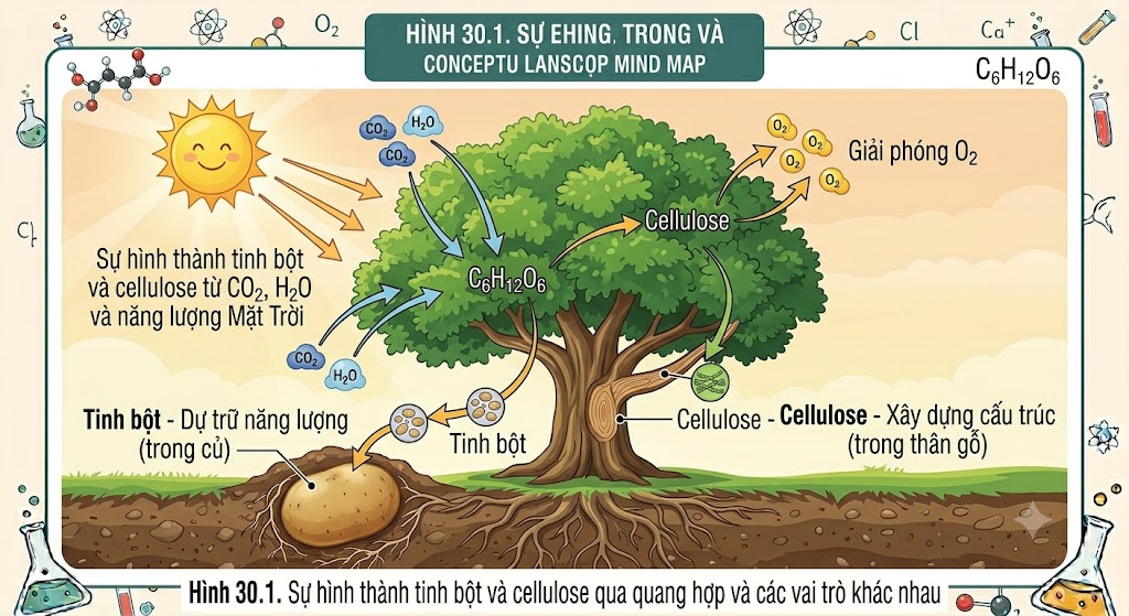 Hình 30.1 - Sự hình thành tinh bột và cellulose