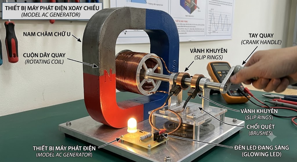  Hình 14.8 - Mô hình máy phát điện xoay chiều